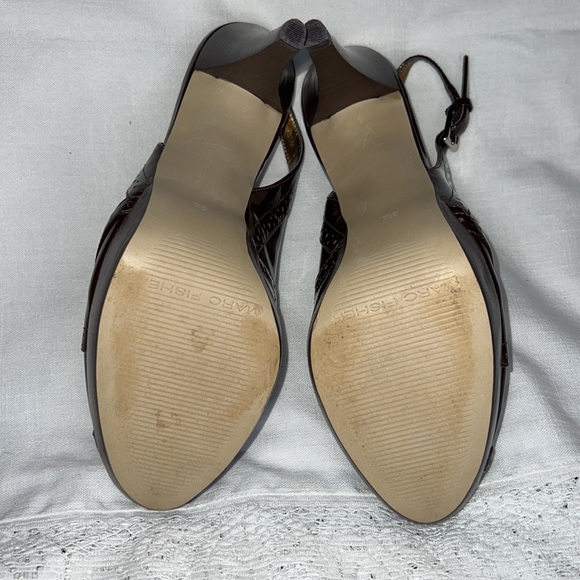 MARC FISHER PATENT LEATHER CHOCOLATE BROWN SLING ACK SHOE SIZE 8M - Picture 9 of 14